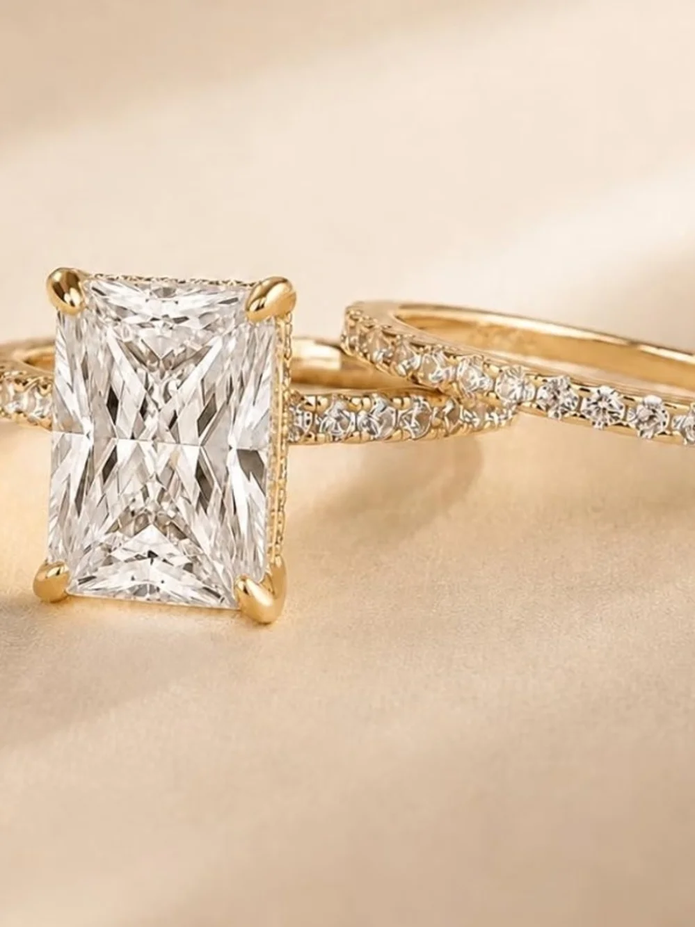 .925 Radiant Engagement Ring Set